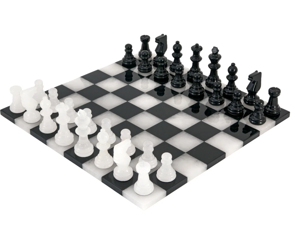 Black And White Edge To Edge Alabaster Chess Set 14 Inches 1 Black And White Edge To Edge Alabaster Chess Set 14 Inches