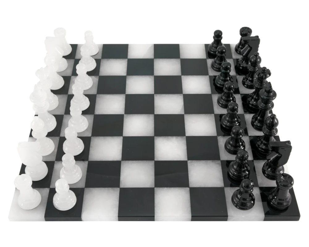 Black And White Edge To Edge Alabaster Chess Set 14 Inches 4 Black And White Edge To Edge Alabaster Chess Set 14 Inches - Image 4