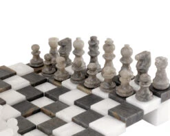 3 Dimensional Grey And White Alabaster Chess Set 9.5 Inches -Chess Shop 14664VGRYWHT 02