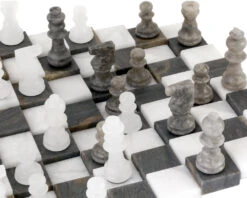 3 Dimensional Grey And White Alabaster Chess Set 9.5 Inches -Chess Shop 14664VGRYWHT 04