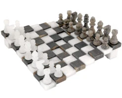 3 Dimensional Grey And White Alabaster Chess Set 9.5 Inches -Chess Shop 14664VGRYWHT 05