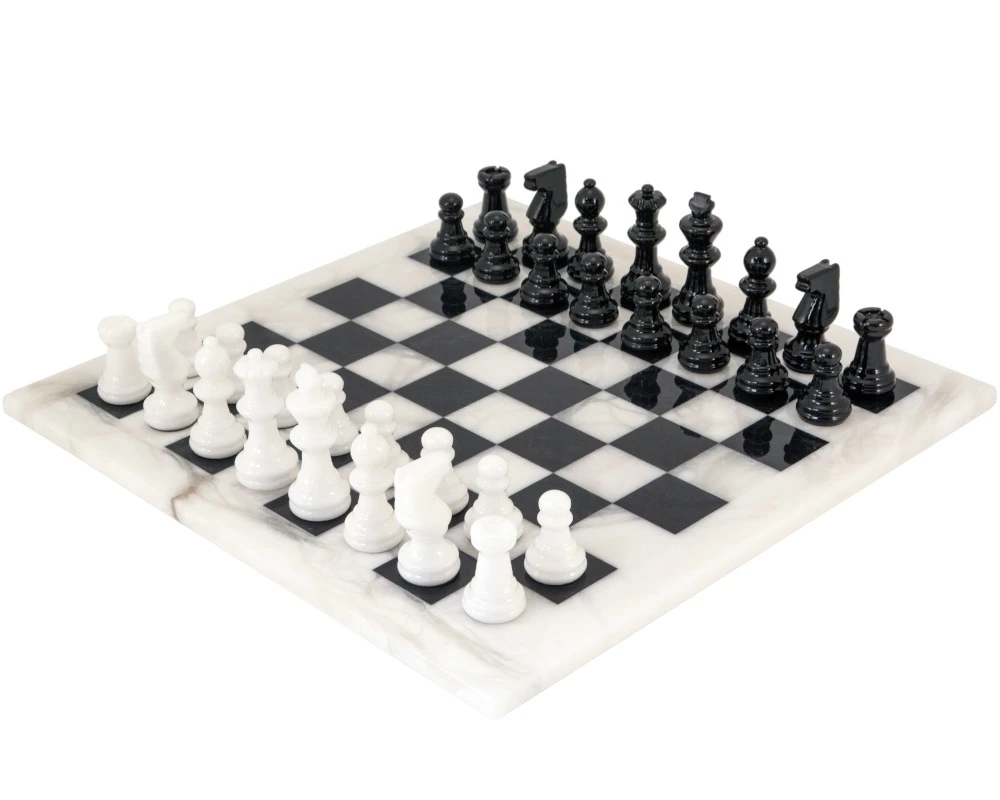 Black And White Alabaster Chess Set 14.5 Inches 1 Black And White Alabaster Chess Set 14.5 Inches