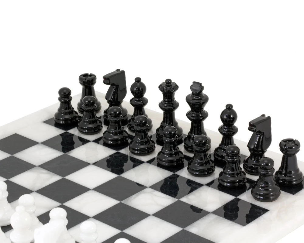 Black And White Alabaster Chess Set 14.5 Inches 2 Black And White Alabaster Chess Set 14.5 Inches - Image 2