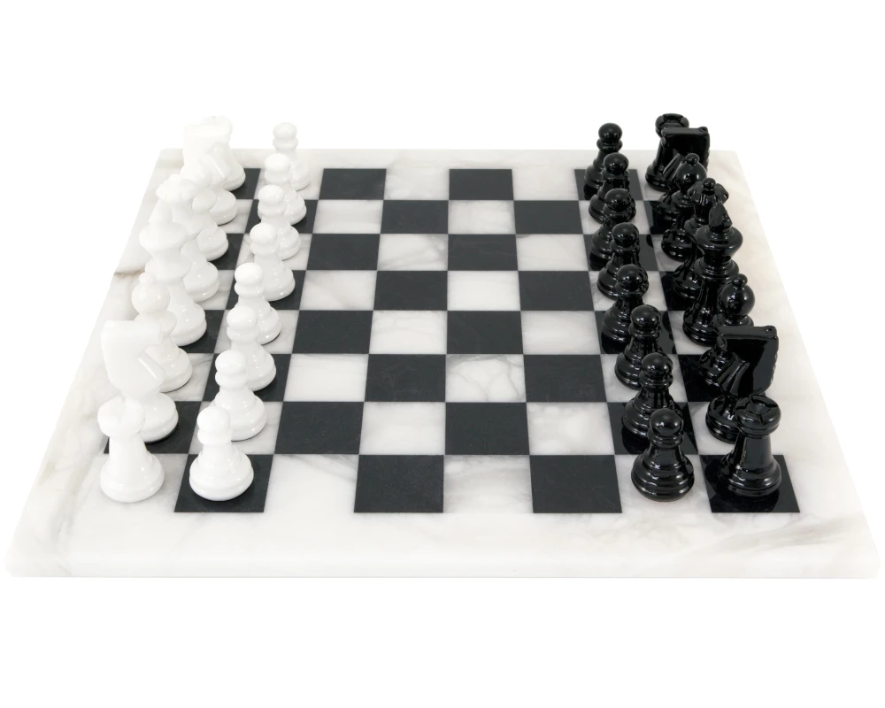 Black And White Alabaster Chess Set 14.5 Inches 4 Black And White Alabaster Chess Set 14.5 Inches - Image 4