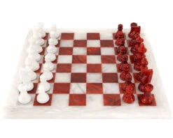 Red And White Alabaster Chess Set 14.5 Inches -Chess Shop 14MF1 REDWHT 02