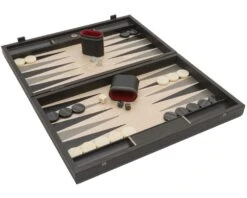 The Manopoulos Grey Oak And Platinum Luxury Backgammon Set With Vinyl Deluxe Cups
