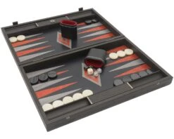 The Manopoulos Black Oak Argento Backgammon Set With Vinyl Deluxe Cups