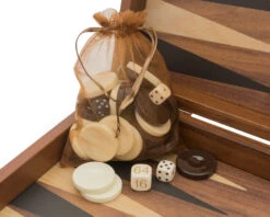 The Manopoulos Walnut Black And Oak Club Large Backgammon Set With Vinyl Deluxe Cups -Chess Shop BXL1KK 03