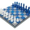 Blue & White Alabaster Chess & Draughts With Inlaid Chest