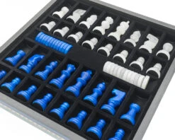 Blue & White Alabaster Chess & Draughts With Inlaid Chest -Chess Shop Blue14171NS 02