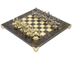 Manopoulos Greek Roman Army Metal Chess Set With Wooden Case - SMALL