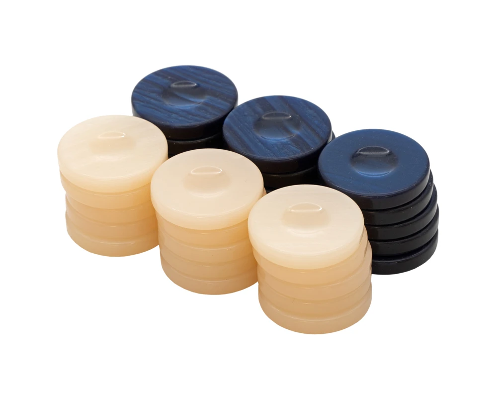 Deluxe Backgammon Stones Blue & Ivory 36mm 1 Deluxe Backgammon Stones Blue & Ivory 36mm
