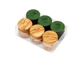 Deluxe Olive Wood Backgammon Stones Natural & Green 36mm