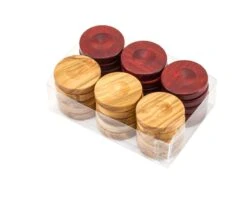 Deluxe Olive Wood Backgammon Stones Natural & Red 36mm
