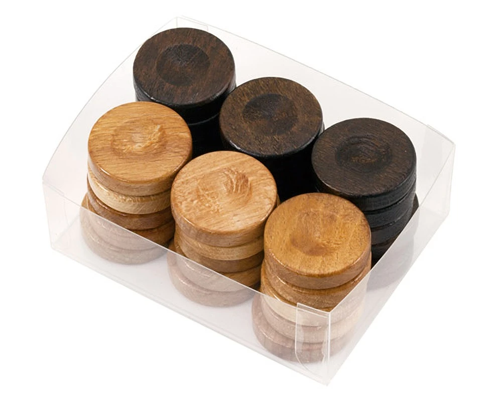 Wooden Backgammon Stones In Nautral & Brown 26mm 1 Wooden Backgammon Stones In Nautral & Brown 26mm