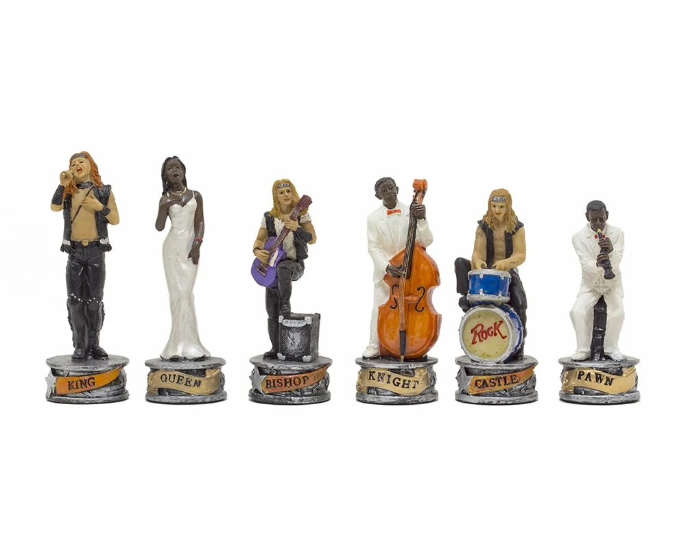 The Jazz Band Vs Rock Stars Hand Painted Themed Chess Pieces By Italfama 1 The Jazz Band Vs Rock Stars Hand Painted Themed Chess Pieces By Italfama