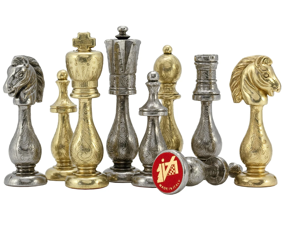 Maghreb Brass And Nickel Chess Pieces 4 Inches 2 Maghreb Brass And Nickel Chess Pieces 4 Inches - Image 2