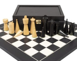 Art Deco Ebonised And Boxwood Chess Pieces 3.5 Inch -Chess Shop RCP165 05