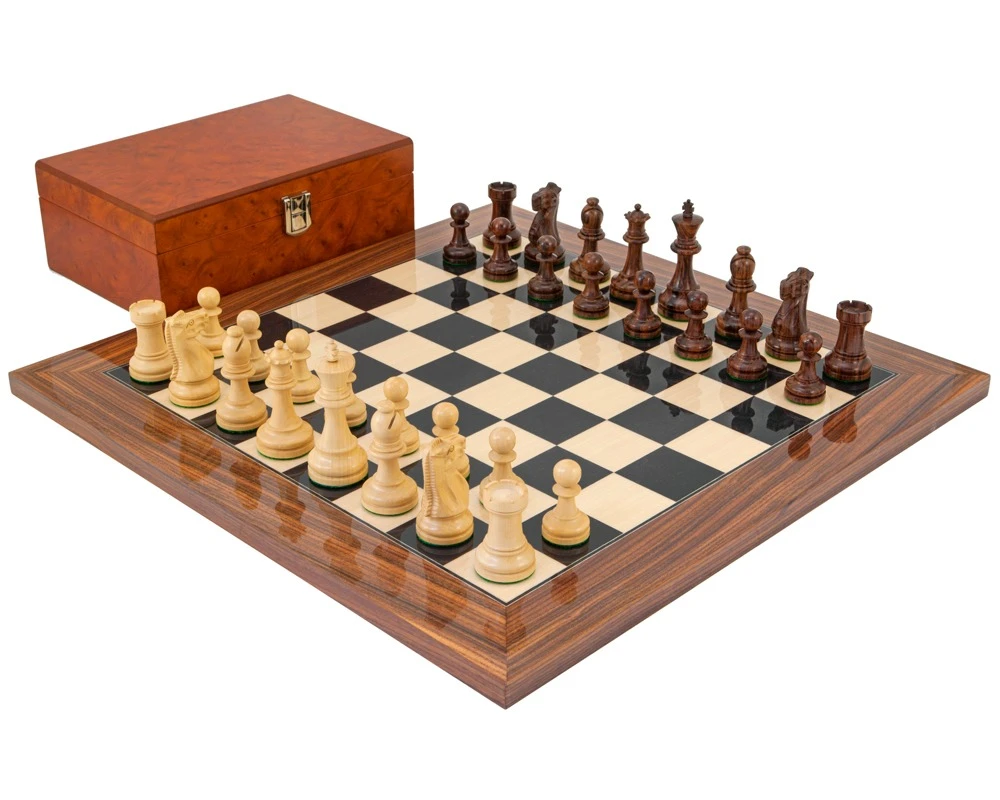 Supreme Rosewood Chess Set With Burl Wood Case 1 Supreme Rosewood Chess Set With Burl Wood Case