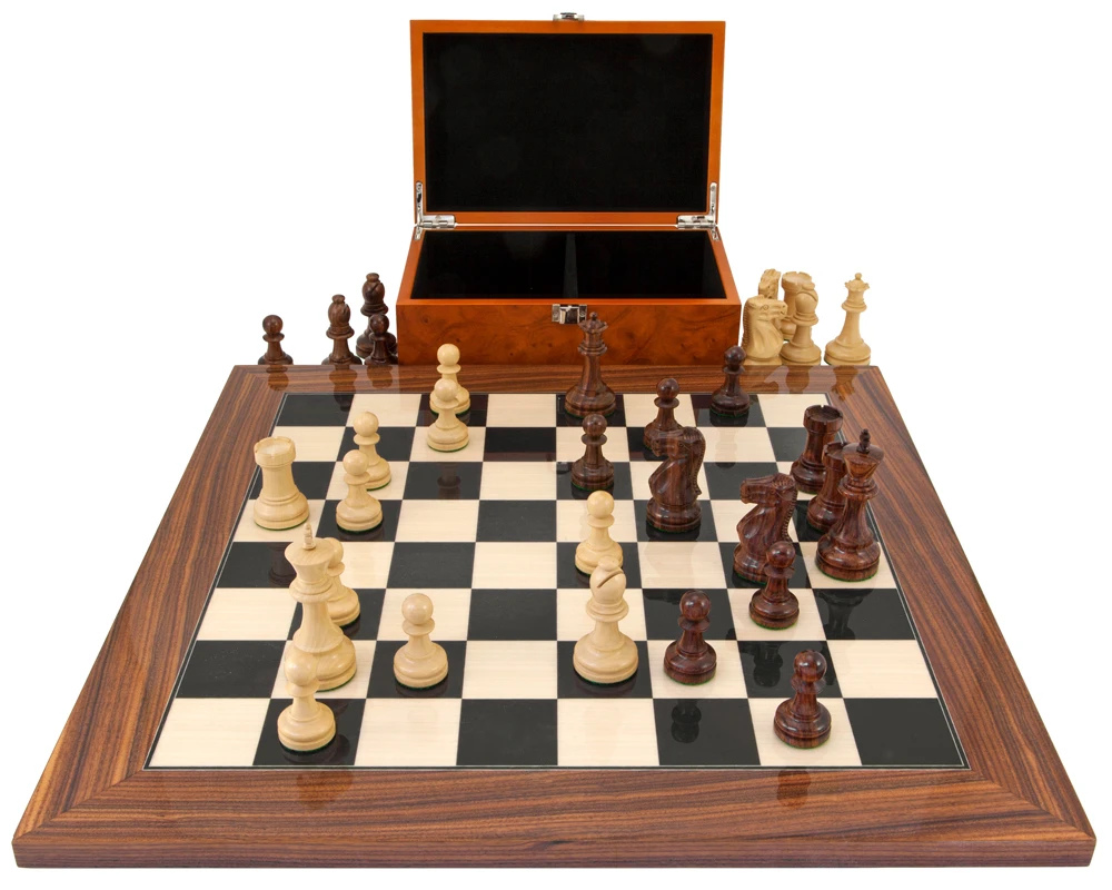 Supreme Rosewood Chess Set With Burl Wood Case 2 Supreme Rosewood Chess Set With Burl Wood Case - Image 2