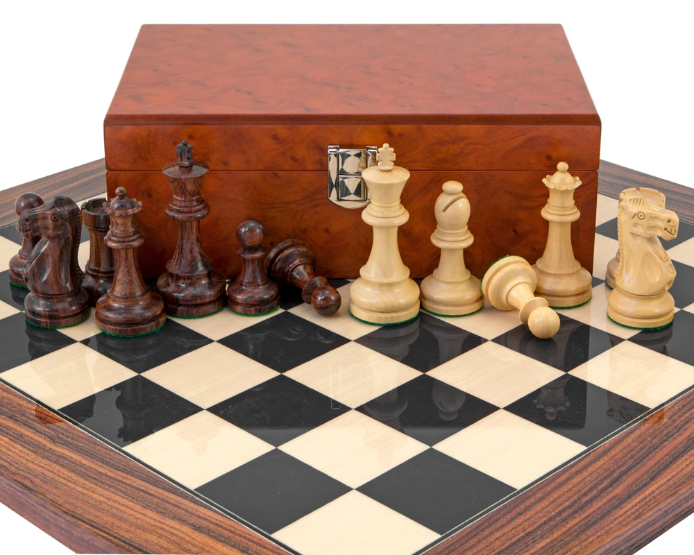 Supreme Rosewood Chess Set With Burl Wood Case 6 Supreme Rosewood Chess Set With Burl Wood Case - Image 6