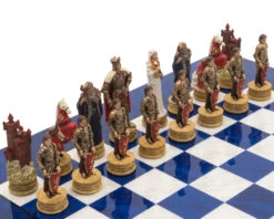 The King Arthur Hand Painted Themed Luxury Blue Chess Set By Italfama -Chess Shop RCPB427 03