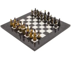 The Ancient Egypt Hand Painted Themed Luxury Charcoal Chess Set By Italfama