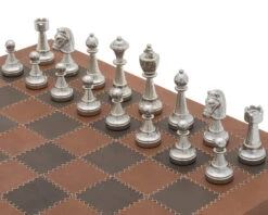 The Messina Gold And Silver Italian Leather Luxury Chess Set -Chess Shop RCPB446 02