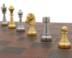 The Messina Gold And Silver Italian Leather Luxury Chess Set -Chess Shop RCPB446 06