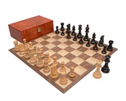 The Conquest Walnut And Black Folding Chess Set
