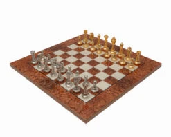 The Messina Gold And Briarwood Luxury Italian Chess Set