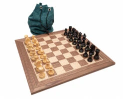The Down Head Black And Walnut Compact Chess Set With Bag