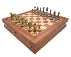 The Finnesburgh Metal And Mahogany Deluxe Chess Set